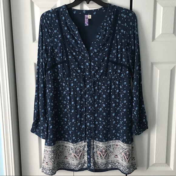 Alya by Francesca Blue Long Sleeve Floral Dress M - Picture 1 of 8